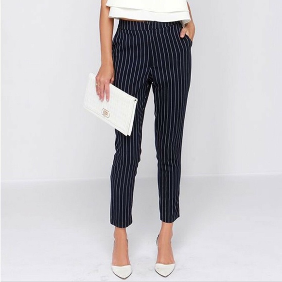 Forever 21 Pants - Forever 21 Blue White Striped Cuffed Ankle Pants